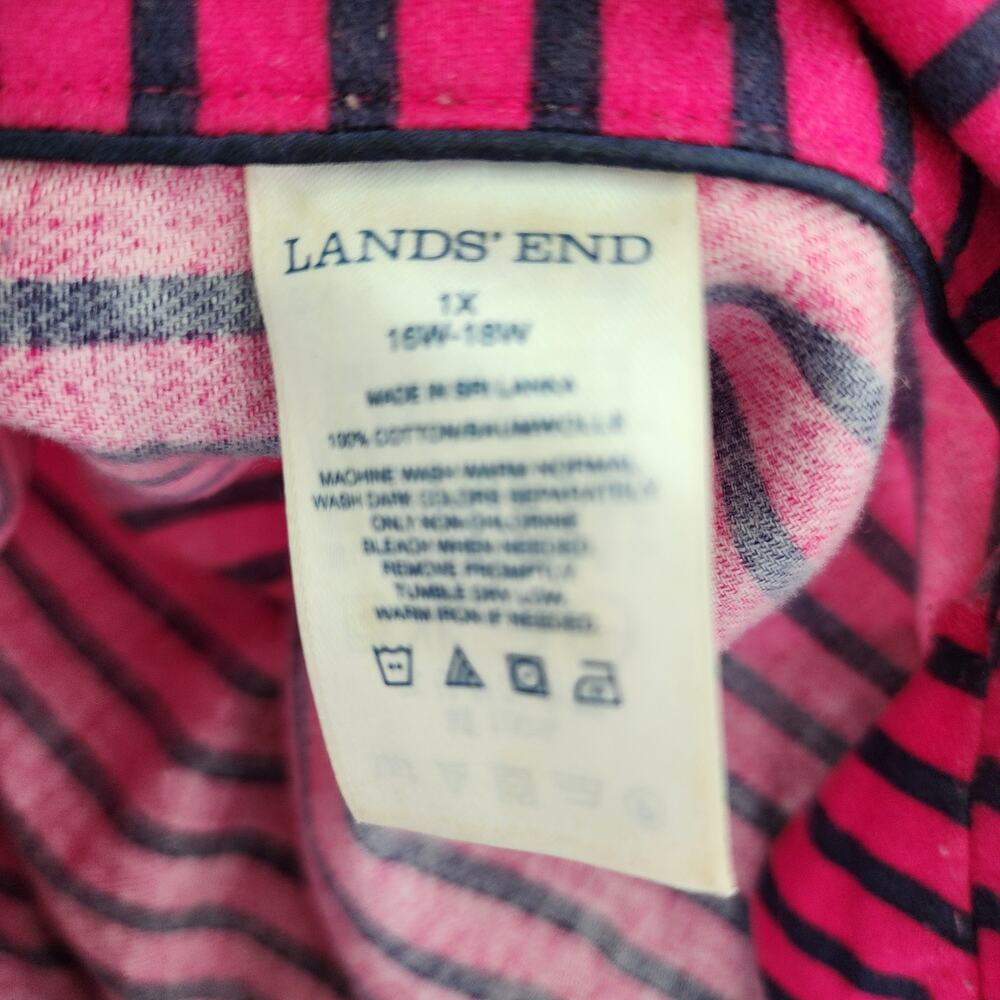 Lands' End Women's 1X Striped Sleepshirt Long Sleeve 100% Cotton Flannel - Picture 3 of 4